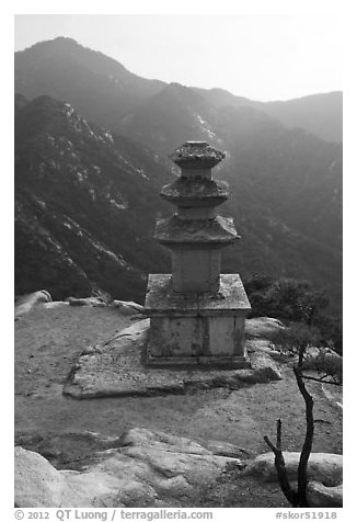 Samnyundaejwabul pagoda, Namsan Mountain. Gyeongju, South Korea (black and white)