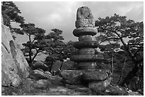 Headless buddha statue on elaborate pedestal, Yongjangsa Valley, Mt Namsan. Gyeongju, South Korea (black and white)