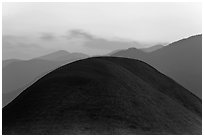 Barrows at sunset. Gyeongju, South Korea ( black and white)