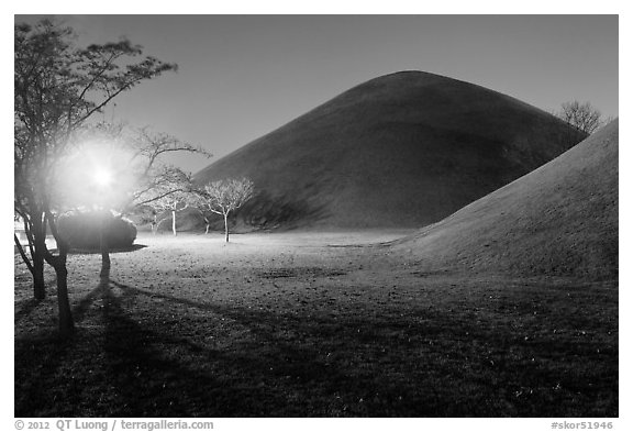 Tumuli at night. Gyeongju, South Korea