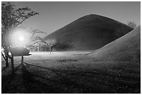 Tumuli at night. Gyeongju, South Korea ( black and white)