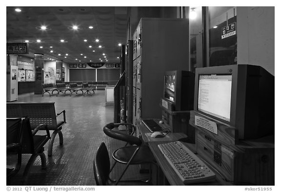 Computers with Korean keyboard in bus terminal. Gyeongju, South Korea