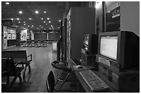 Computers with Korean keyboard in bus terminal. Gyeongju, South Korea (black and white)