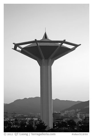 Water tower at dawn, Busan. South Korea (black and white)