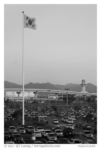 Parking lot of airport, Busan. South Korea (black and white)