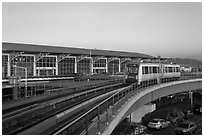 Subway on elevated bridge near airport, Busan. South Korea ( black and white)