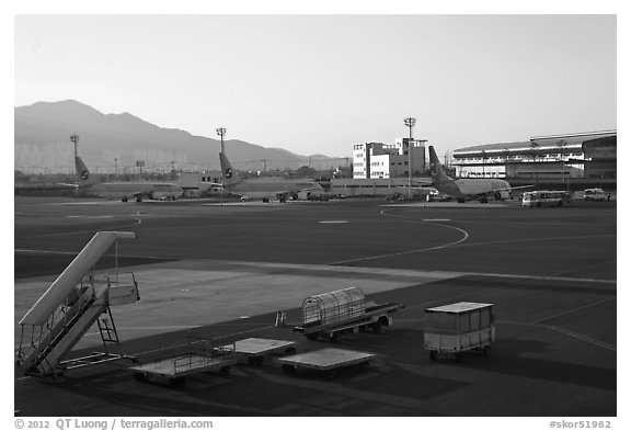 Gimhae International Airport tarmac, Busan. South Korea (black and white)