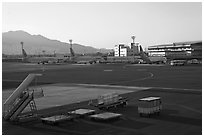 Gimhae International Airport tarmac, Busan. South Korea (black and white)