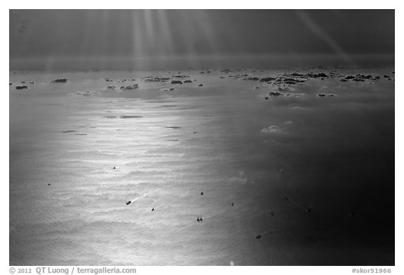 Aerial view of sea in early morning, Busan. South Korea (black and white)