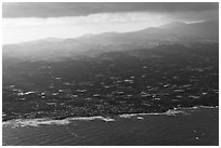 Aerial view of coast. Jeju Island, South Korea (black and white)