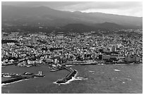 Aerial view of Jeju-Si. Jeju Island, South Korea (black and white)