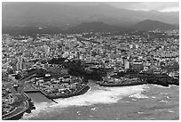 Aerial view of Jeju City. Jeju Island, South Korea (black and white)