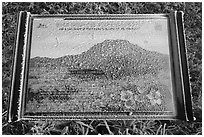 Frosted sign depicting spring landscape, Hallasan. Jeju Island, South Korea (black and white)