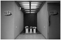 Bathrooms, Witseoreum shelter, Mount Halla. Jeju Island, South Korea ( black and white)
