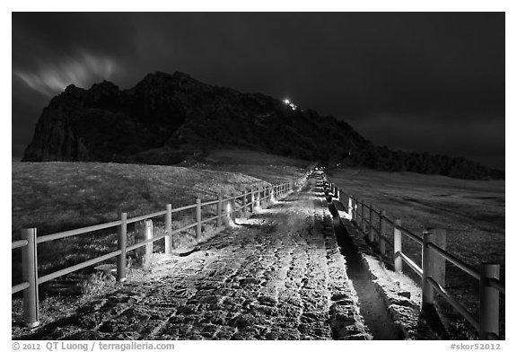 Path to  Seongsang Ilchulbong at night. Jeju Island, South Korea