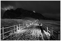 Path to  Seongsang Ilchulbong at night. Jeju Island, South Korea ( black and white)