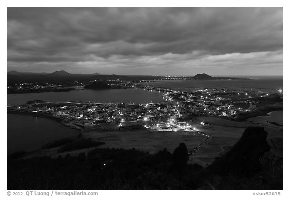 Seongsang Ilchulbong at twilight. Jeju Island, South Korea (black and white)