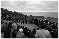 Viewers waiting for sunrise on Ilchulbong. Jeju Island, South Korea ( black and white)