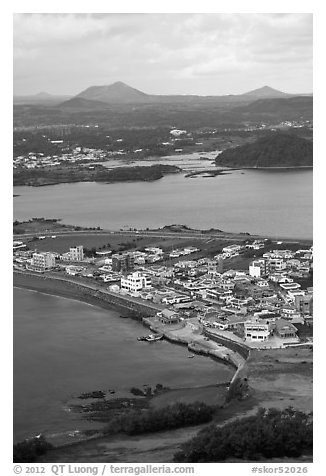 Seongsang-ri from above. Jeju Island, South Korea (black and white)