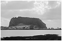 Seongsang-ri at the base of Ilchulbong crater. Jeju Island, South Korea ( black and white)