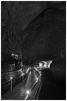 Huge lava tube cave with walkway, Manjanggul. Jeju Island, South Korea ( black and white)