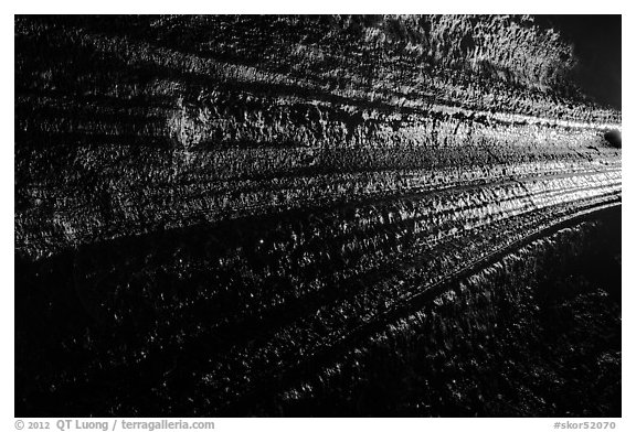 Lava flowlines,  Manjanggul. Jeju Island, South Korea (black and white)