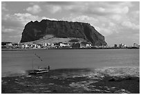 Seongsang-ri and Ilchulbong Seongsang. Jeju Island, South Korea ( black and white)