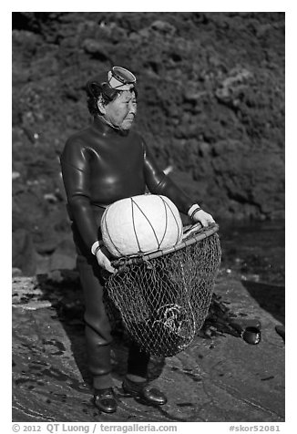 Elderly haeneyo woman. Jeju Island, South Korea (black and white)