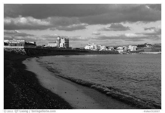 Black sand beach, Seongsang Ilchulbong. Jeju Island, South Korea (black and white)