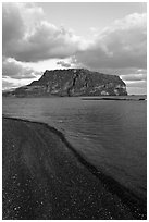 Ilchulbong volcano and beach. Jeju Island, South Korea ( black and white)