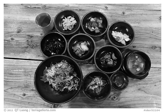 Korean meal. Jeju Island, South Korea (black and white)