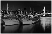 Fishing boats at night, Seogwipo. Jeju Island, South Korea ( black and white)