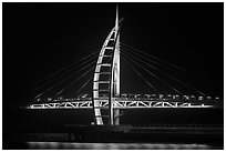 Suspension bridge with colored lights, Seogwipo. Jeju Island, South Korea ( black and white)