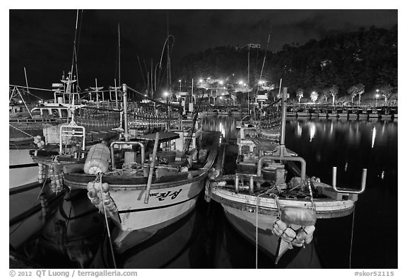 Harbor at night, Seogwipo-si. Jeju Island, South Korea (black and white)
