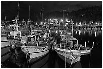 Harbor at night, Seogwipo-si. Jeju Island, South Korea (black and white)