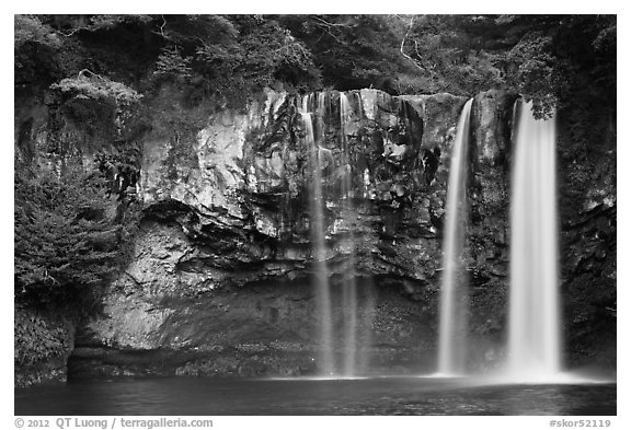 Cheongjiyeon Pokpo waterfall, Seogwipo. Jeju Island, South Korea (black and white)