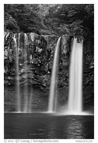 Cheongjiyeon Pokpo falls, Seogwipo. Jeju Island, South Korea (black and white)