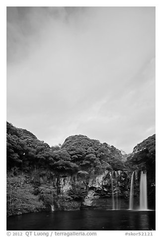 Cheongjiyeon Pokpo falls and clouds, sunrise, Seogwipo. Jeju Island, South Korea