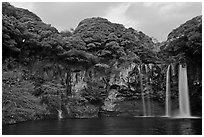 Cliffs, and Cheongjiyeon Pokpo, Seogwipo. Jeju Island, South Korea ( black and white)