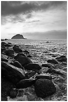 Boulder coastline, Seogwipo-si. Jeju Island, South Korea (black and white)