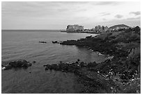 Seashore and Yongduam Rock, Jeju-si. Jeju Island, South Korea ( black and white)