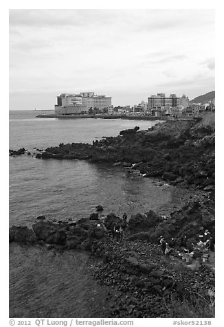 Yongduam Rock (Dragon Head) Jeju city. Jeju Island, South Korea (black and white)