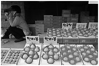 Tangerine fruit stand, Jeju. Jeju Island, South Korea ( black and white)