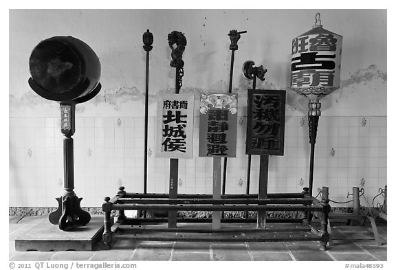 Drum and sticks, Loo Pun Hong temple. George Town, Penang, Malaysia (black and white)