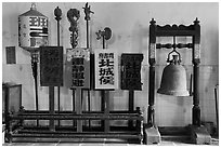 Bell and sicks, Loo Pun Hong temple. George Town, Penang, Malaysia (black and white)