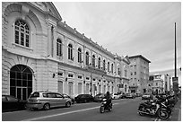 Colonial-style building and street. George Town, Penang, Malaysia (black and white)