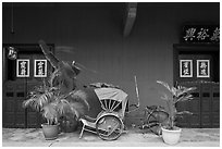 Trishaw and doors, Cheong Fatt Tze Mansion. George Town, Penang, Malaysia ( black and white)