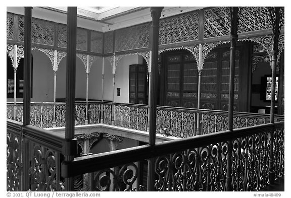 Inside courtyard veranda, Cheong Fatt Tze Mansion. George Town, Penang, Malaysia (black and white)