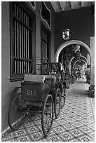 Rickshaws in front gallery, Cheong Fatt Tze Mansion. George Town, Penang, Malaysia ( black and white)