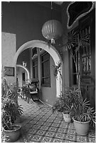 Blue exterior gallery, Cheong Fatt Tze Mansion. George Town, Penang, Malaysia (black and white)
